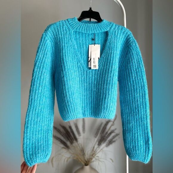Zara Chocker Knit Blue Sweater New - Picture 4 of 7